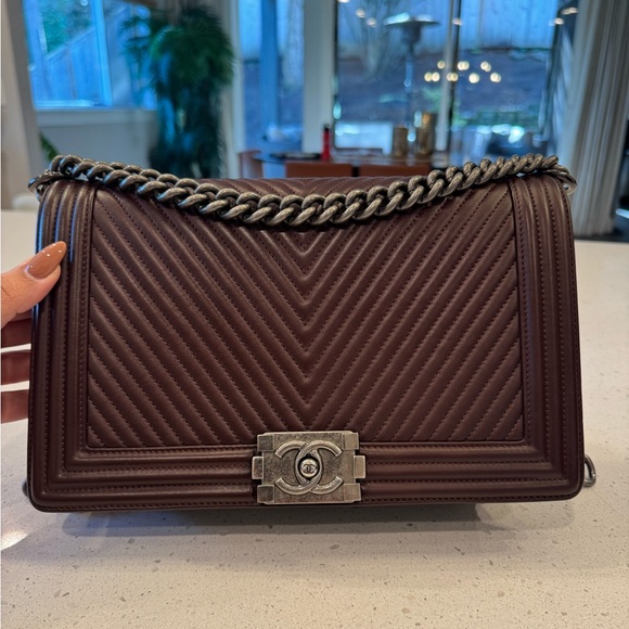 CHANEL Handbags - Chanel Chevron Boy Bag brown